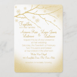 Convites Casamento Dourado com flocos de neve da Woodland d