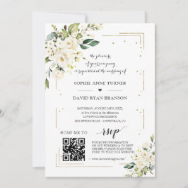 Convites Casamento Dourado com Flores Brancas do Código QR 
