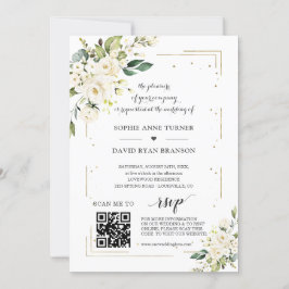 Convites Casamento Dourado com Flores Brancas do Código QR