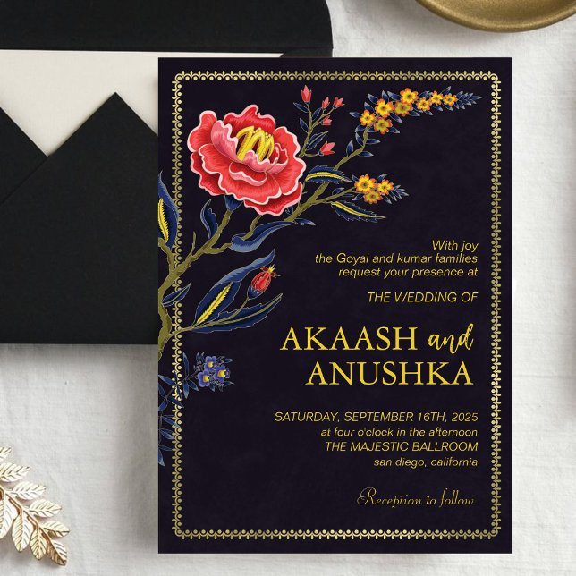 Convites Casamento Dourado com flores selvagens indígenas (Criador carregado)