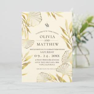 Convites Casamento Dourado com Folha de Luxo Crema