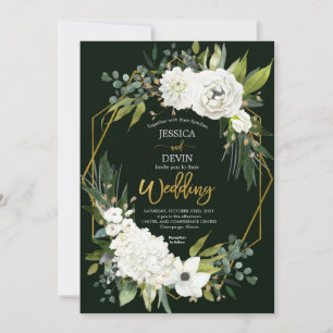 Convites Casamento Dourado com Frame Floral Branco Elegante