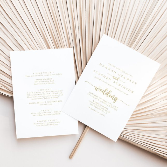 Convites Casamento Dourado com Frente e Trás de Caligrafia (Criador carregado)