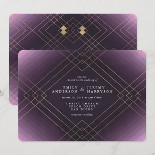 Convites Casamento Dourado com Gatsby Purple Diamond
