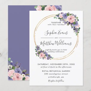 Convites Casamento Dourado com Lavanda Roxo-Roxo