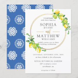 Convites Casamento Dourado com Lemons Azure Summer Greenery