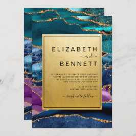 Convites Casamento Dourado com Luminosas Azuis Roxas