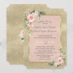 Convites Casamento Dourado com Luminosas , Lindo-Rosa