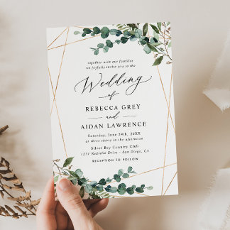 Convites Casamento Dourado com o Boho Botânico Moderno