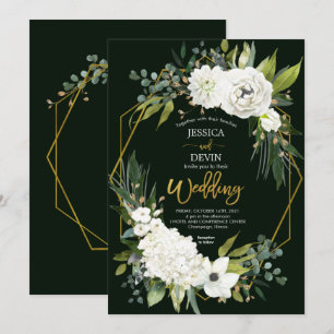 Convites Casamento Dourado com o Elegante Verde Floral Bran