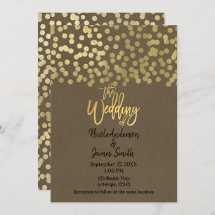 Convites Casamento Dourado com o Kic Rustic Kraft Moderno