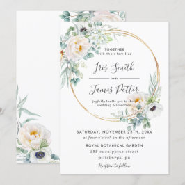 Convites Casamento Dourado com o legante Ivory Floral Green