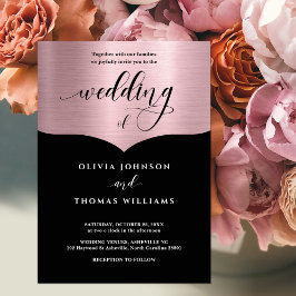 Convites Casamento Dourado com Rosa de Metálico Negro de Sc