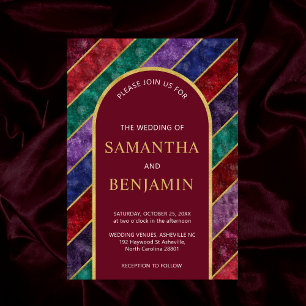 Convites Casamento Dourado com Tone Burgundy, Arch de Luxo