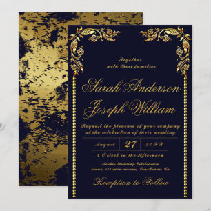 Convites Casamento Dourado com Vintage e Foil Ouro de luxo