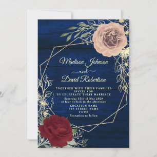 Convites Casamento Dourado Cor-de-rosa-Blush Azul-Burgundy 