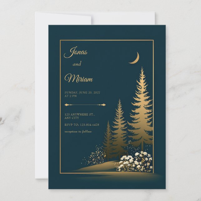Convites Casamento Dourado da Floresta da Meia-Noite (Frente)