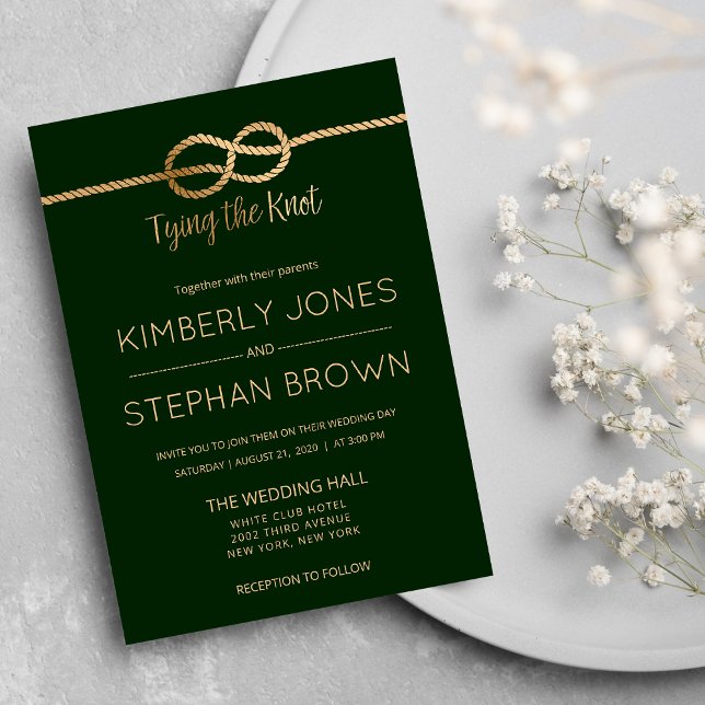 Convites Casamento Dourado da Floresta Mod em casando (Tying the Knot Quote Mod Forest Green Gold Wedding )