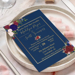 Convites Casamento Dourado da Frame Dourada da Burgundia ma