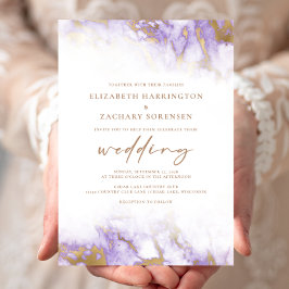 Convites Casamento Dourado da Lavanda Marble Elegante