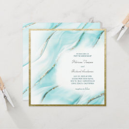 Convites Casamento Dourado da Praça Agate Turquoise Elegant