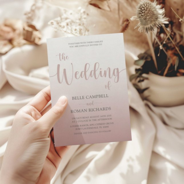 Convites Casamento Dourado da Rosa de Caligrafia Moderna (Criador carregado)