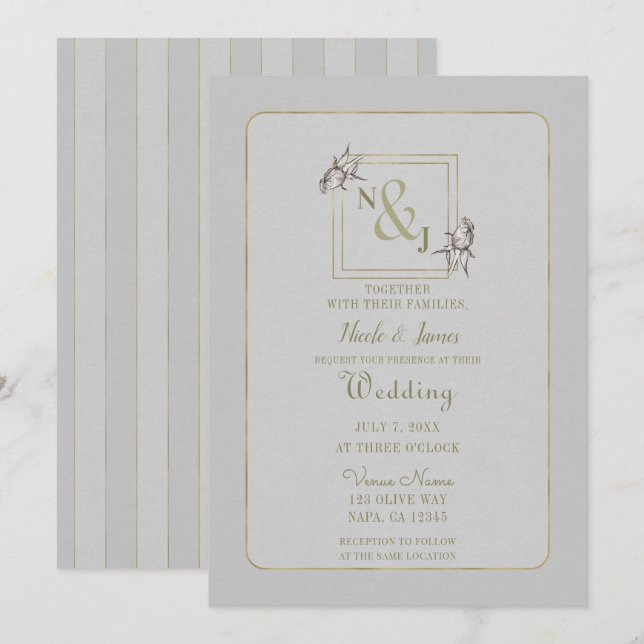 Convites Casamento Dourado da Rússia Natural Rosa Botânica  (Frente/Verso)