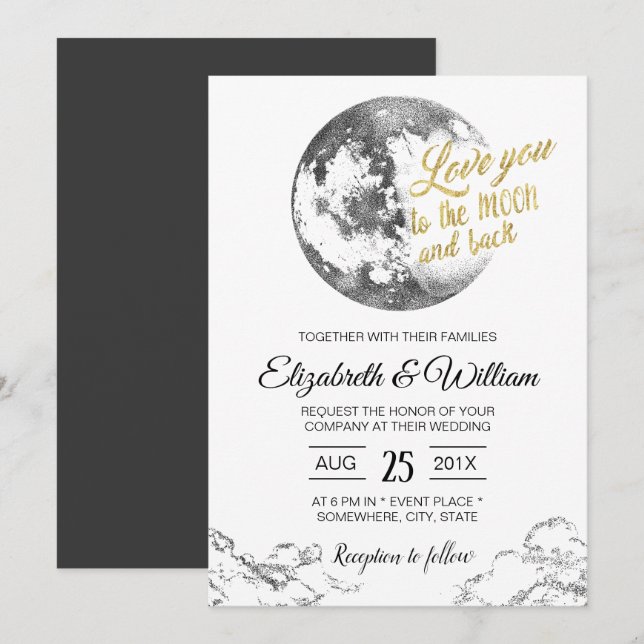 Convites Casamento Dourado da Tipografia Elegante (Frente/Verso)