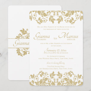 Convites Casamento Dourado Damask Emblem