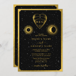 Convites Casamento Dourado das Estrelas Celestiais Crescent