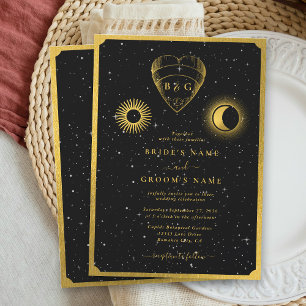 Convites Casamento Dourado das Estrelas Celestiais Crescent