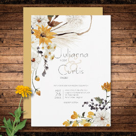 Convites Casamento Dourado das Flores Amarelas do Ouro Boho