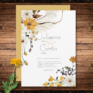 Convites Casamento Dourado das Flores Amarelas do Ouro Boho