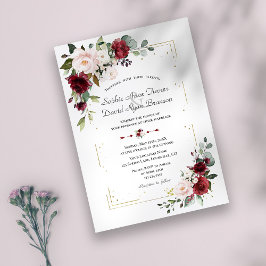 Convites Casamento Dourado das Flores Burgundy Elegantes