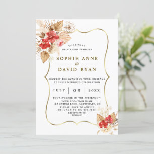 Convites Casamento Dourado das Orquídeas Vermelhas do Dese