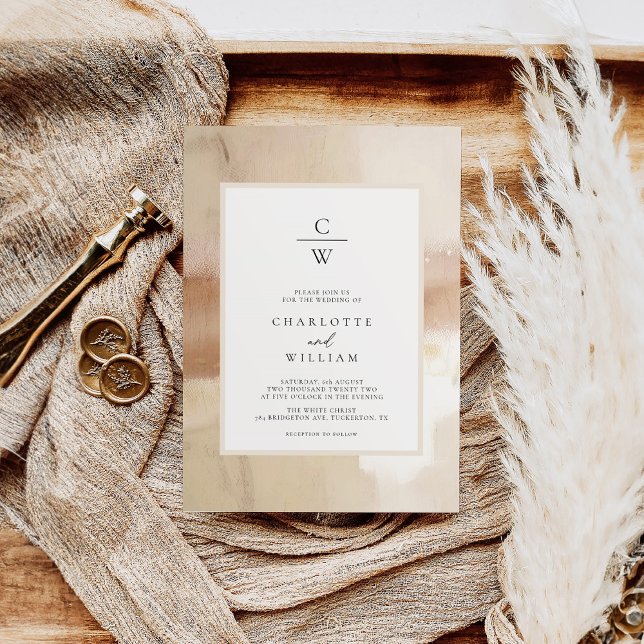 Convites Casamento Dourado de Abstrato com Elegante escovad (Criador carregado)