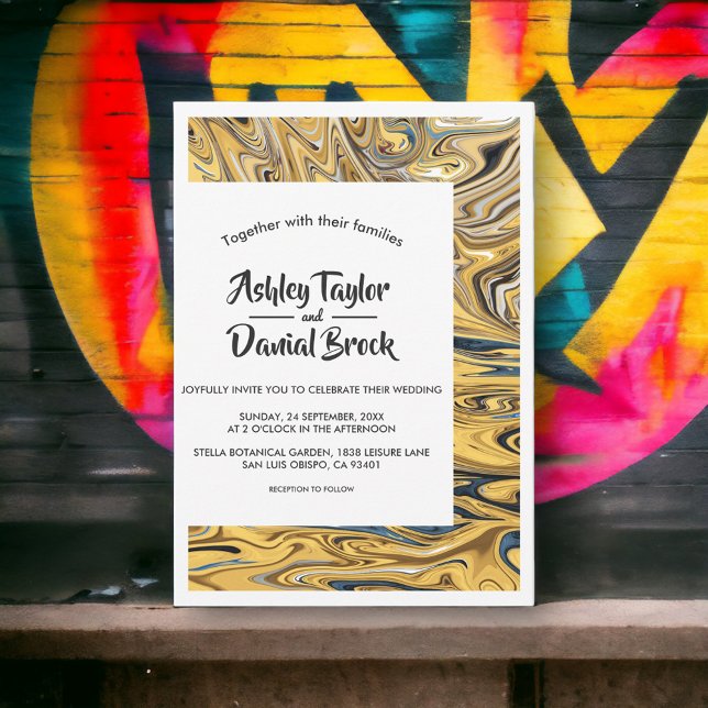 Convites Casamento Dourado de Abstrato de Na moda, com fusã (Criador carregado)