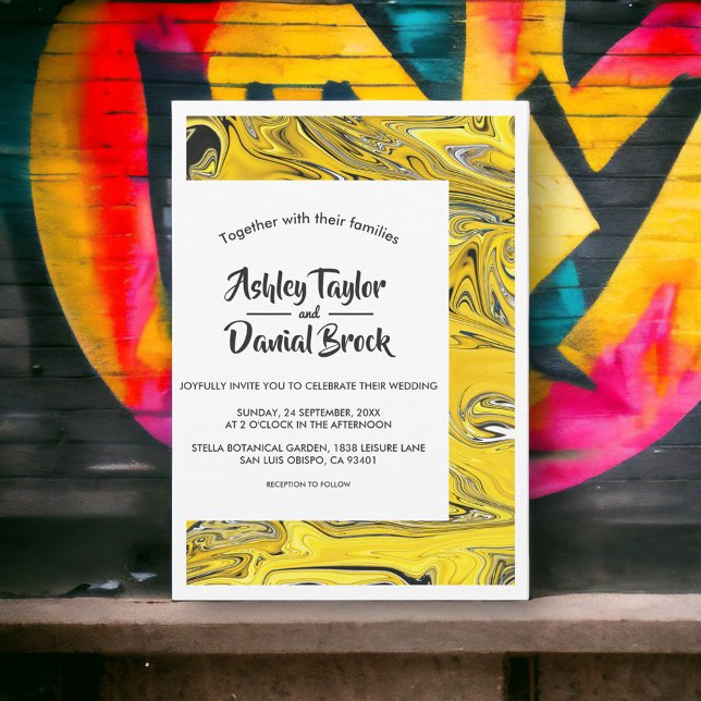 Convites Casamento Dourado de Abstrato preto mínimo moderno (Criador carregado)