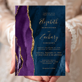 Convites Casamento Dourado de Agata Azul com Marinho Roxo