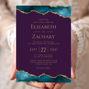 Convites Casamento Dourado de Agata de Teal Clássico