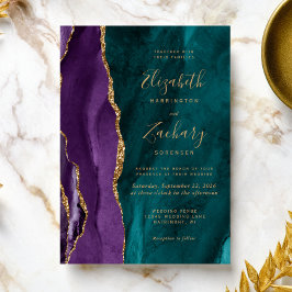 Convites Casamento Dourado de Agata de Teal Roxo Moderno
