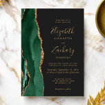 Convites Casamento Dourado de Agate Dark Chic Emerald Green<br><div class="desc">A borda esquerda deste elegante convite de casamento moderno apresenta uma esmeralda verde aquarela agate borda com falsa brilho dourado. O texto personalizável combina manuscritos dourados,  copperplate e fontes itálicas em um fundo de cinza de carvão escuro. O verso apresenta um design emerald verde e dourado.</div>