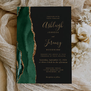 Convites Casamento Dourado de Agate Dark Chic Emerald Green