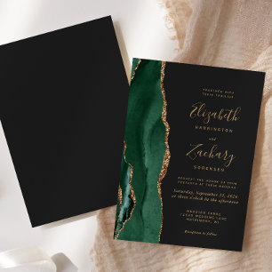 Convites Casamento Dourado de Agate Dark Emerald Green