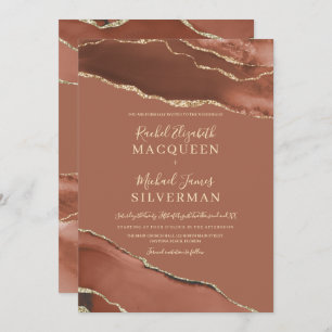 Convites Casamento Dourado de Agate Marble Terracotta