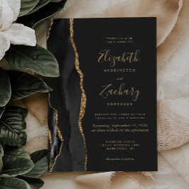 Convites Casamento Dourado de Agate Negro Moderno