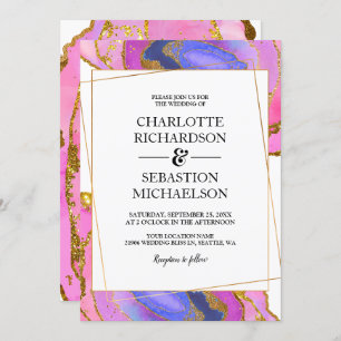 Convites Casamento Dourado de Agatos de Órmaco-d'água Rosa