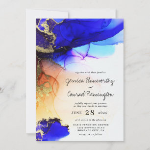 Convites Casamento Dourado de Álcool Laranja Chic Blue