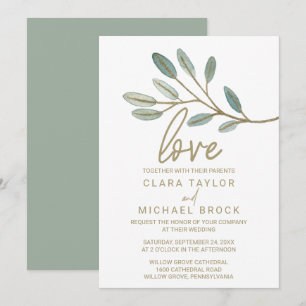 Convites Casamento Dourado de amor de Eucalipto