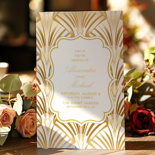 Convites Casamento Dourado de Arte Branco Glamoroso